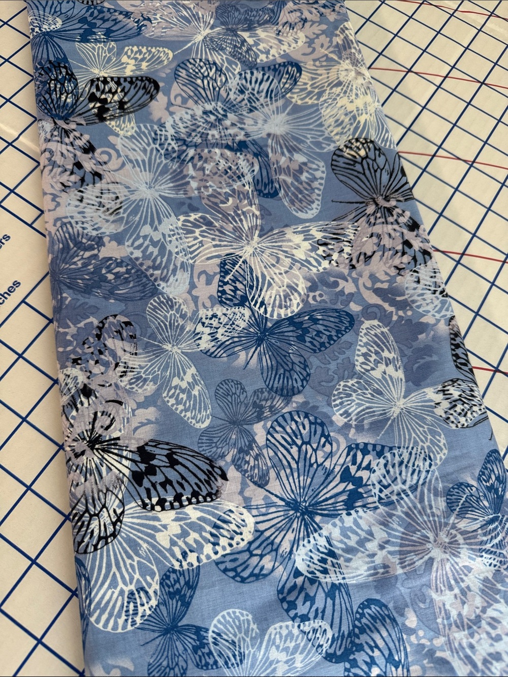 Hancock Fabrics Butterfly Cotton Fabric 1 3/4+ Yards Blue Tonal Discontinued